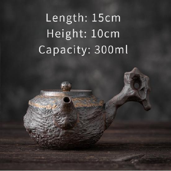 Ancient Early Burnt Lake Stone Side Handle Teapot Gilt Rust Glaze Teapot Single Pot Handmade Old Rock Clay Side Handle Teapot Coarse Pottery