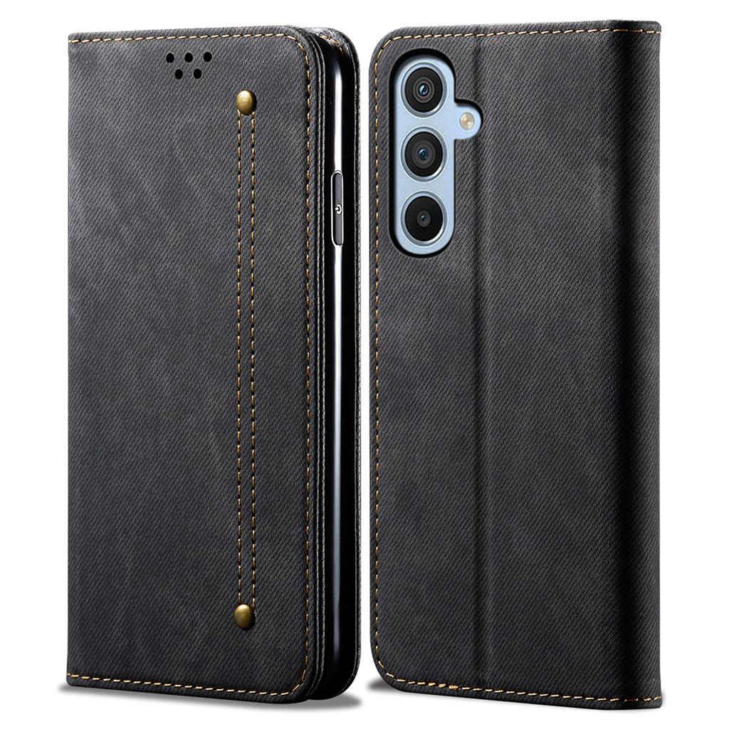 Para Samsung Galaxy M15 5G/F15 5G Capa Textura de Tecido Jeans Carteira de Couro Capa de Telefone