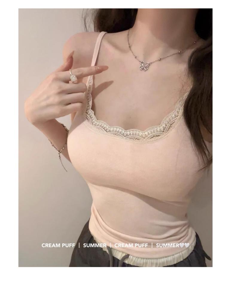 Spring and summer new sweet and spicy vest, small suspenders for women with chest pads, lace edge bottoming shirt, atmosphere, slim top inside