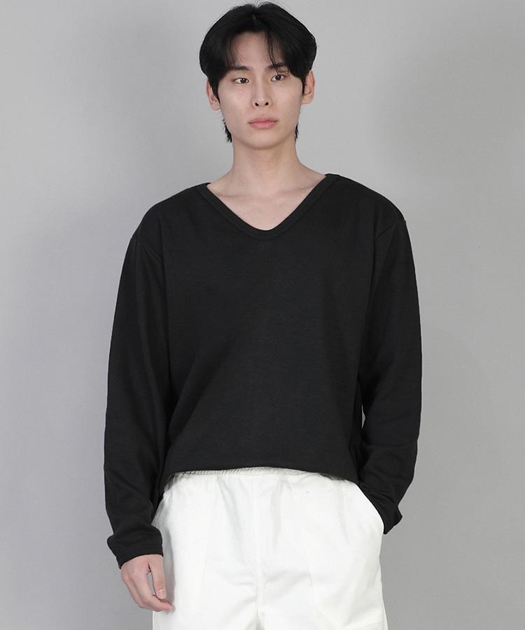 Seinteukeulu Plain V-Neck Sweatshirt Rvs-874 Black