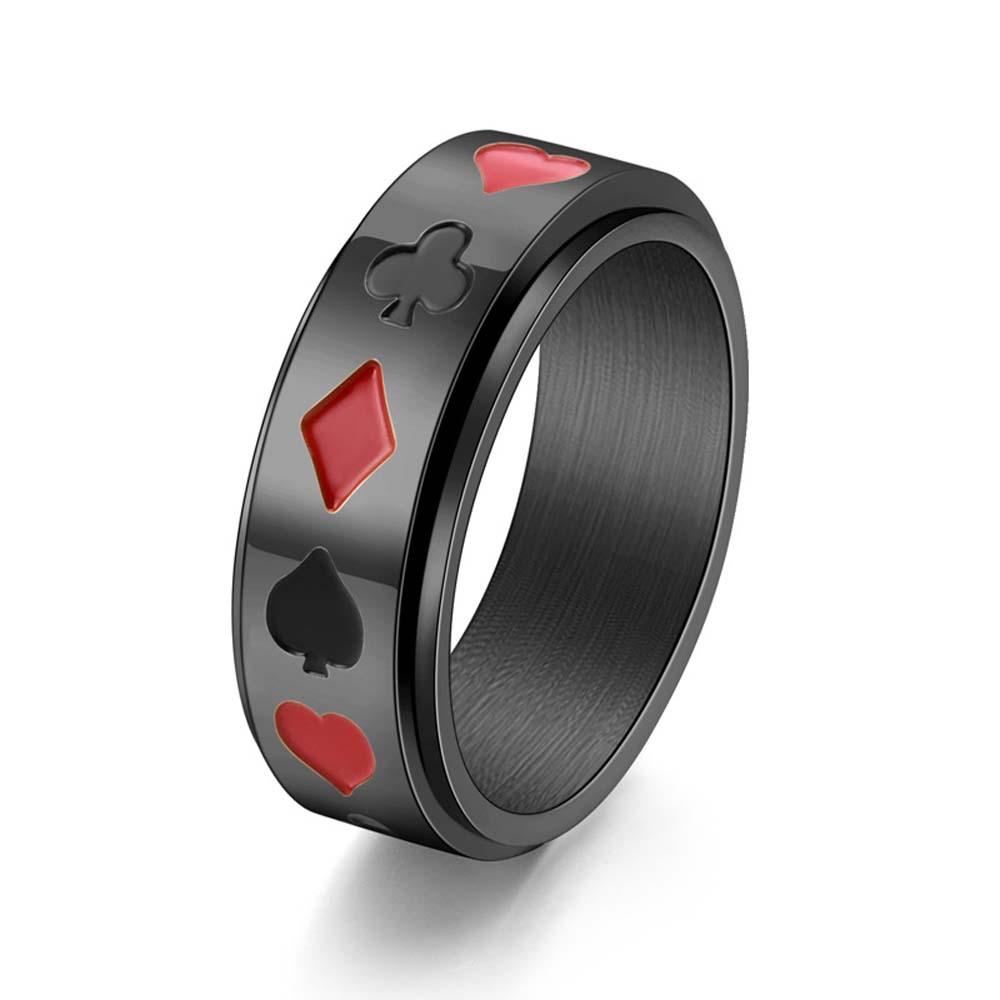 Men's Rotating Poker Spinner Ring Titanium Steel Adjustable Band with Poker Suits Lucky Charm Jewelry Gift for Men