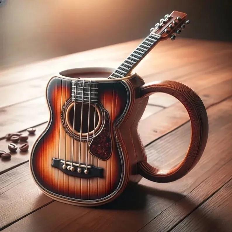 

Creative Resin Musical Instrument Coffee Mug Guitar Pattern Handcrafted Coffee Cup Durable Water Cup for Desktop Ornament 201-300ml