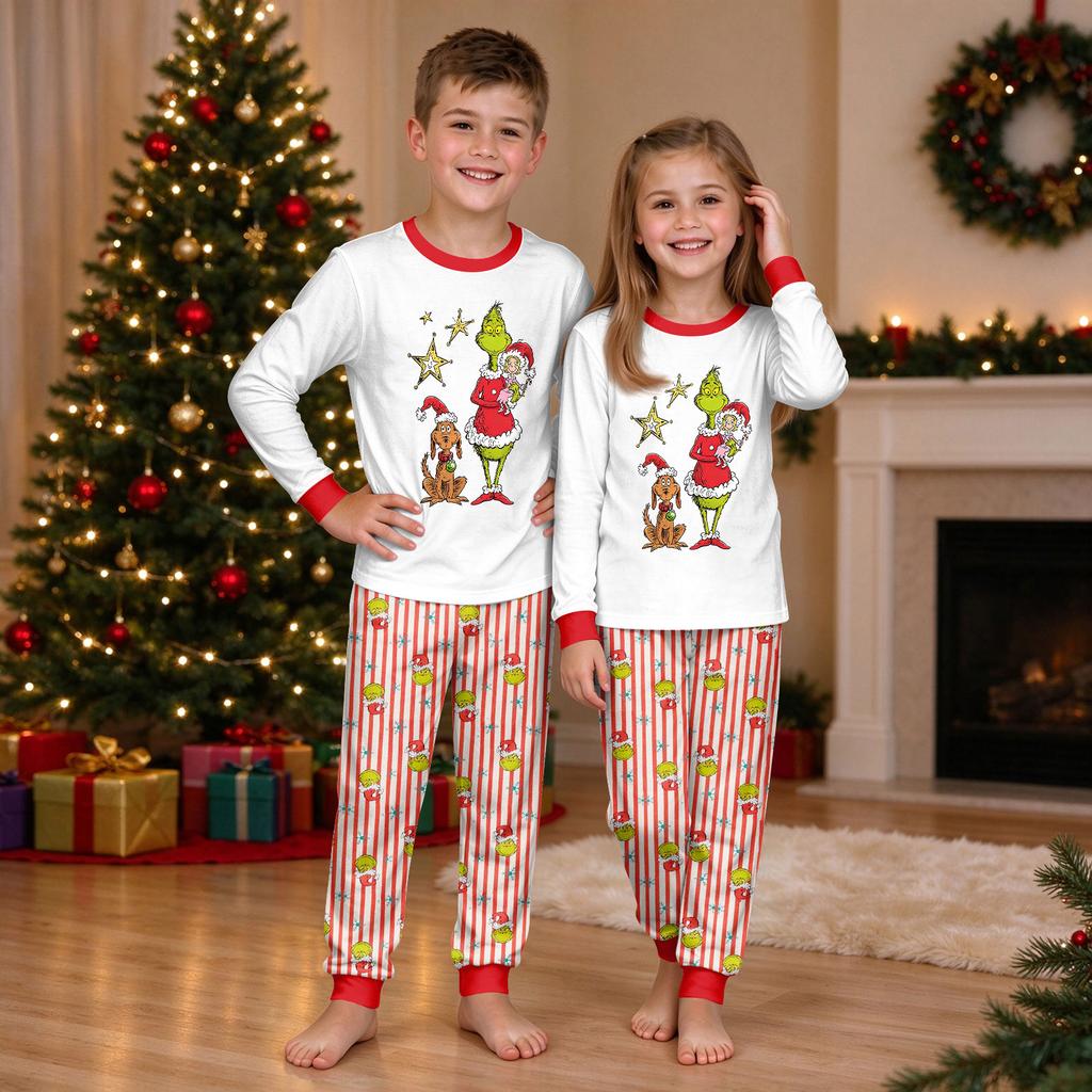 Christmas Print Crewneck Top and Jogger Pants Set Holiday Two Piece Loungewear Outfit
