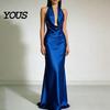 Party Dress Casual Women Sexy Backless Maxi Dress, Deep V Neck Sleeveless Versatile Halter Satin Long Formal Evening Mermaid Gown