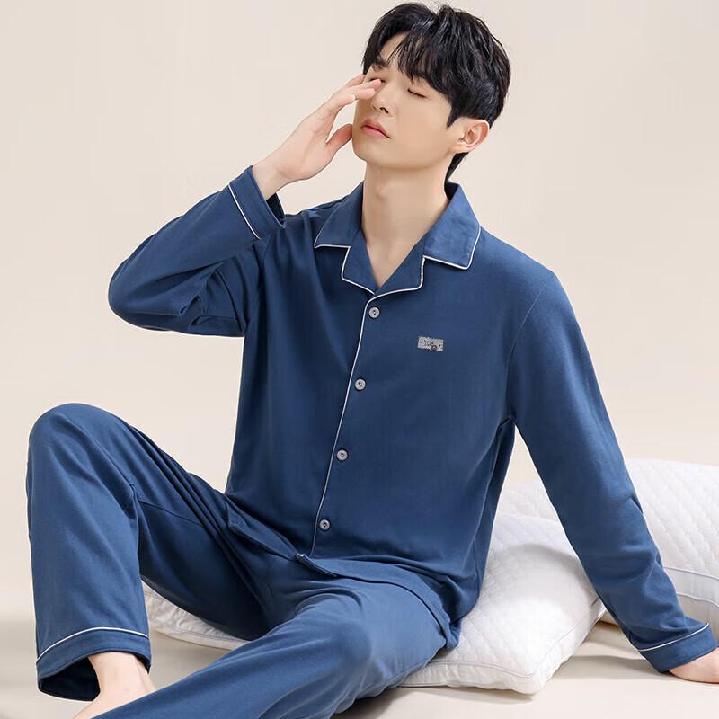 Hengyuanxiang Men s 100% Cotton Long Sleeve Pajama Set 2XL