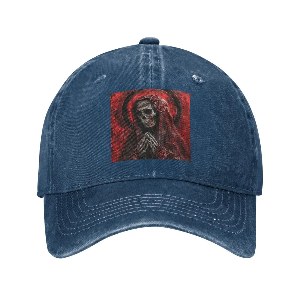 Santa Muerte Saint Death Goth Mexican Muertos Skull Washed Denim Cap Baseball Caps Adjustable Hat Summer Unisex Baseball Hats