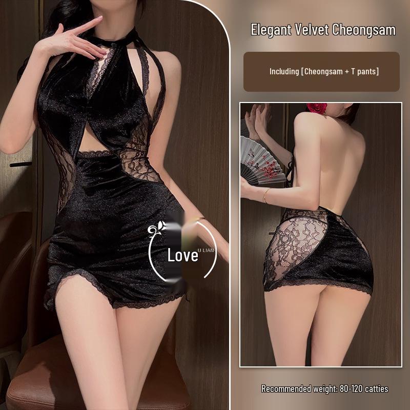 Mulan Retro Print Cheongsam Pajama Set - Sexy, Slim, High Slit, Bodycon Lingerie In Ancient Style