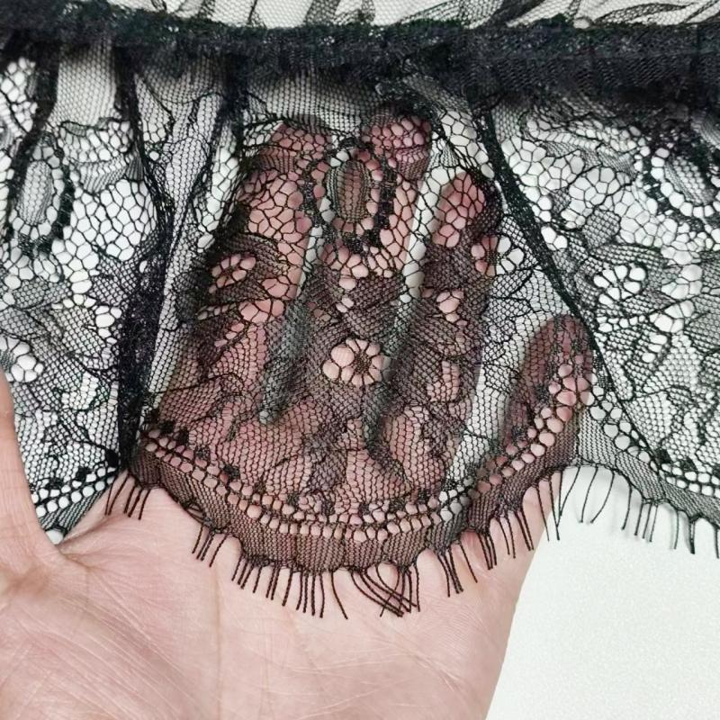 Black Double Pleated Tulle Embroidered Eyelash Lace Fabric DIY Evening Dress Skirt Cuff Curtain Hem Swimsuit Sewing Accessories