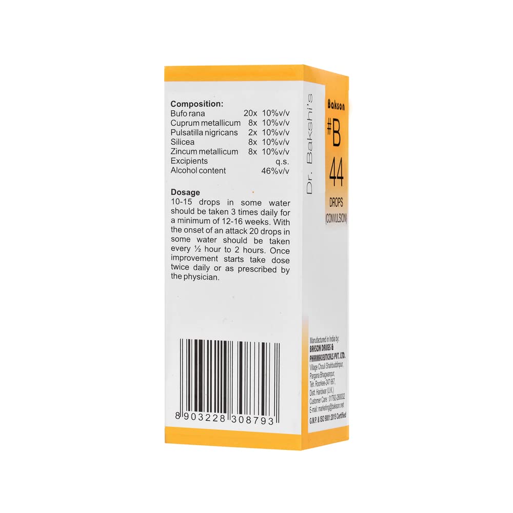 Dr. Bakshi's BAKSON'S HOMOEOPATHY B44 Convulsion Drops 30 Ml Pack of 1 for Muscle Spasms & Cramps