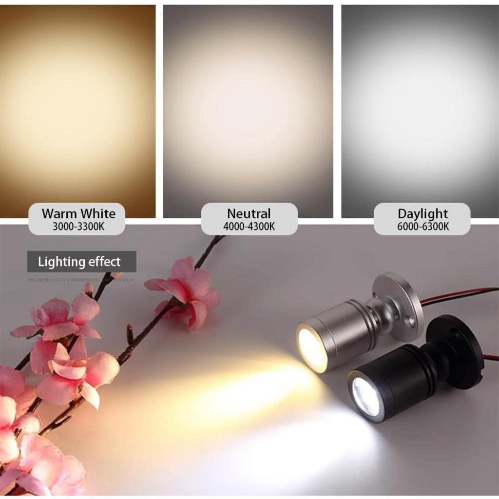 Dimmable 12V LED Mini Spotlights with Remote Control Dimmable - 1.5W Warm White 3000K, Tiny Spotlights for Displays with Dimmer, Black - Pack of 6