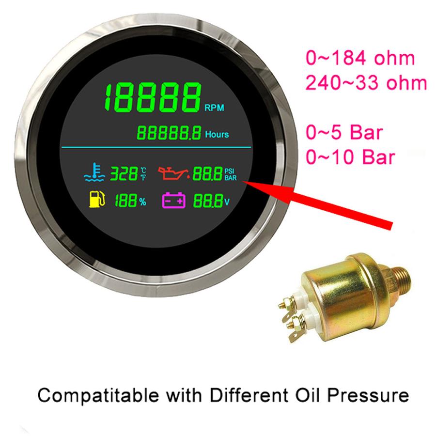 12V/24V 85mm Tachometer Fuel Gauge Water Temp Oil Pressure Voltmeter Hour Meter