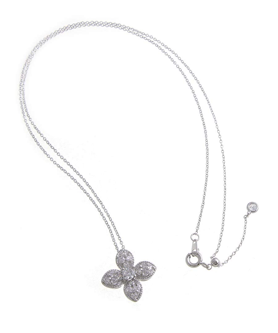 [VINGTAINE] Elegant Flower Necklace with Cubic Zirconia (CZ) and Flower Slider Chain C2-24