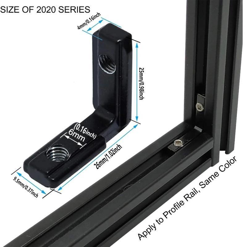 20 Stück/Satz Schwarz 2020 Serie L-Form Innen Eckverbinder Verbindungsbügel mit Schrauben für 20x20 Serie Aluminiumprofil
