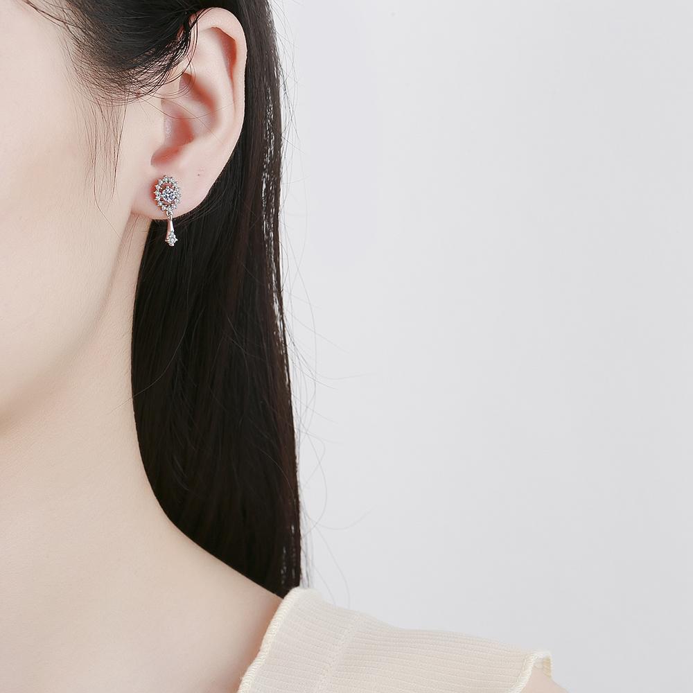 2022 NEW Trend Round Flower Cutout Long Earring For Women Geometry Full Diamonds Genuine Sterling Silver Engagement Gift Jewelry