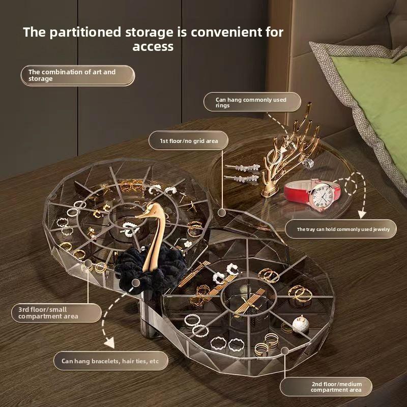 Swan Multi-Grid Jewelry Organizer for Necklace Earrings Rings Bracelets Rotatable Necklace Organizer Home Decoration Gifts