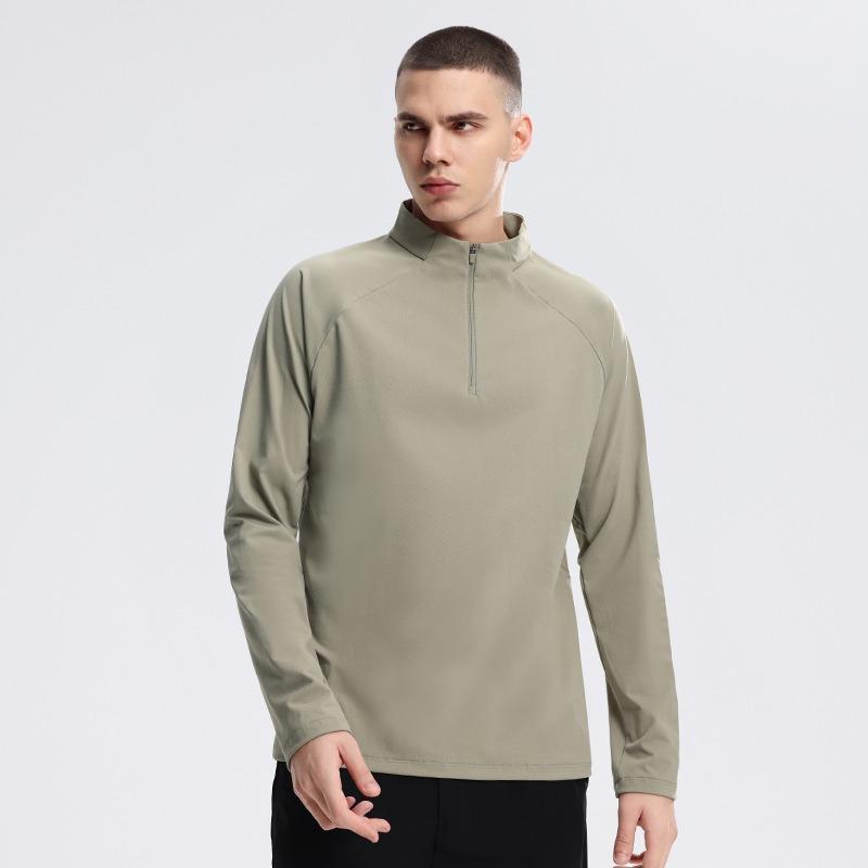 T-shirt de sport à manches longues pour homme, chemise de fond à demi-zip, couleur unie, col semi-roulé, haut décontracté à la mode