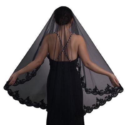 Black Lace Halloween Bride Lace Mantilla Bridal Wedding Veil Head Covering Scarf