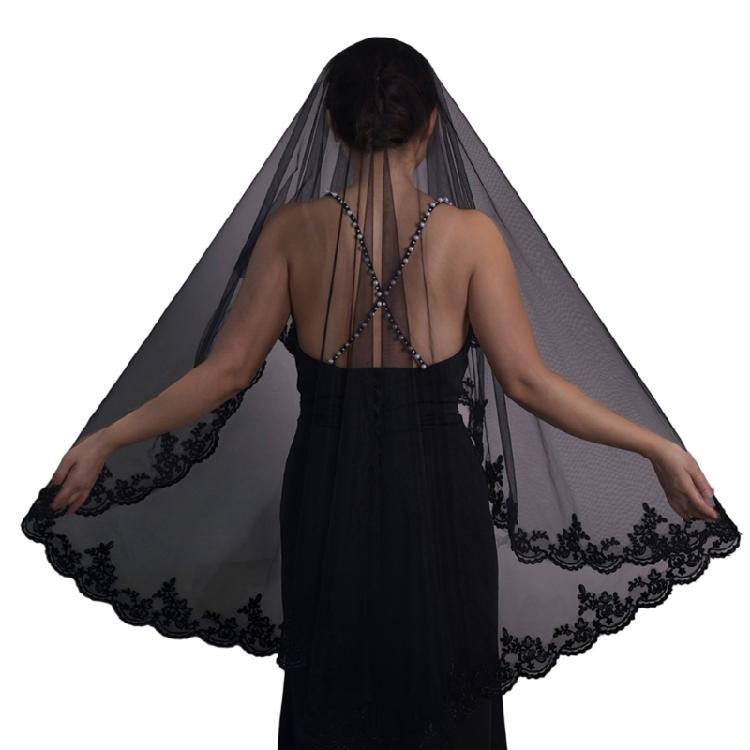 Black Lace Halloween Bride Lace Mantilla Bridal Wedding Veil Head Covering Scarf