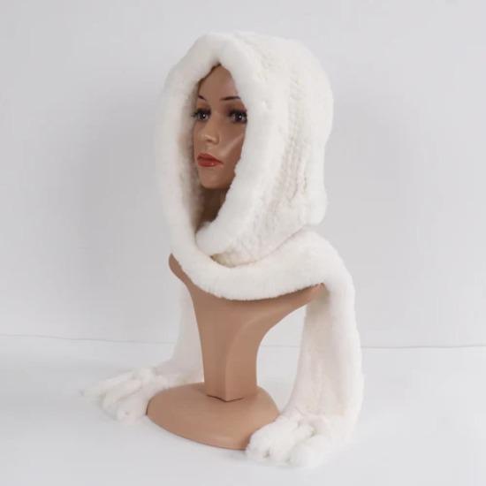 Winter Women Knitted Real Rex Rabbit Fur Hat Scarf Natural Soft Rex Rabbit Fur Hat Lady Warm Genuine Rabbit Fur Cap Scarves
