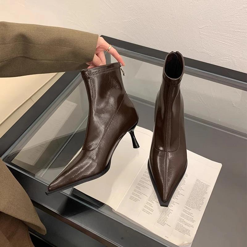 New Women's Ankle Boots Sexy Pointed Toe Woman Short Boots Fashion Causal Ladies Thin High Heel Boots Solid Color Stiletto