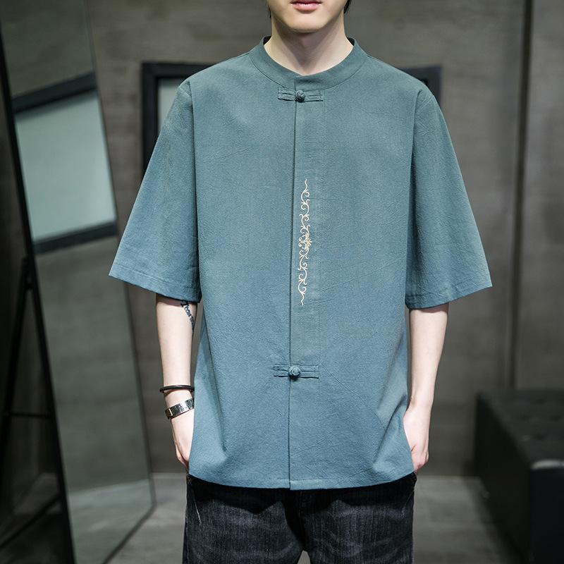 

Chinese Style Summer Men s Cotton and Linen Embroidered Short-sleeved Shirt Retro Casual T-shirt XXXXXL