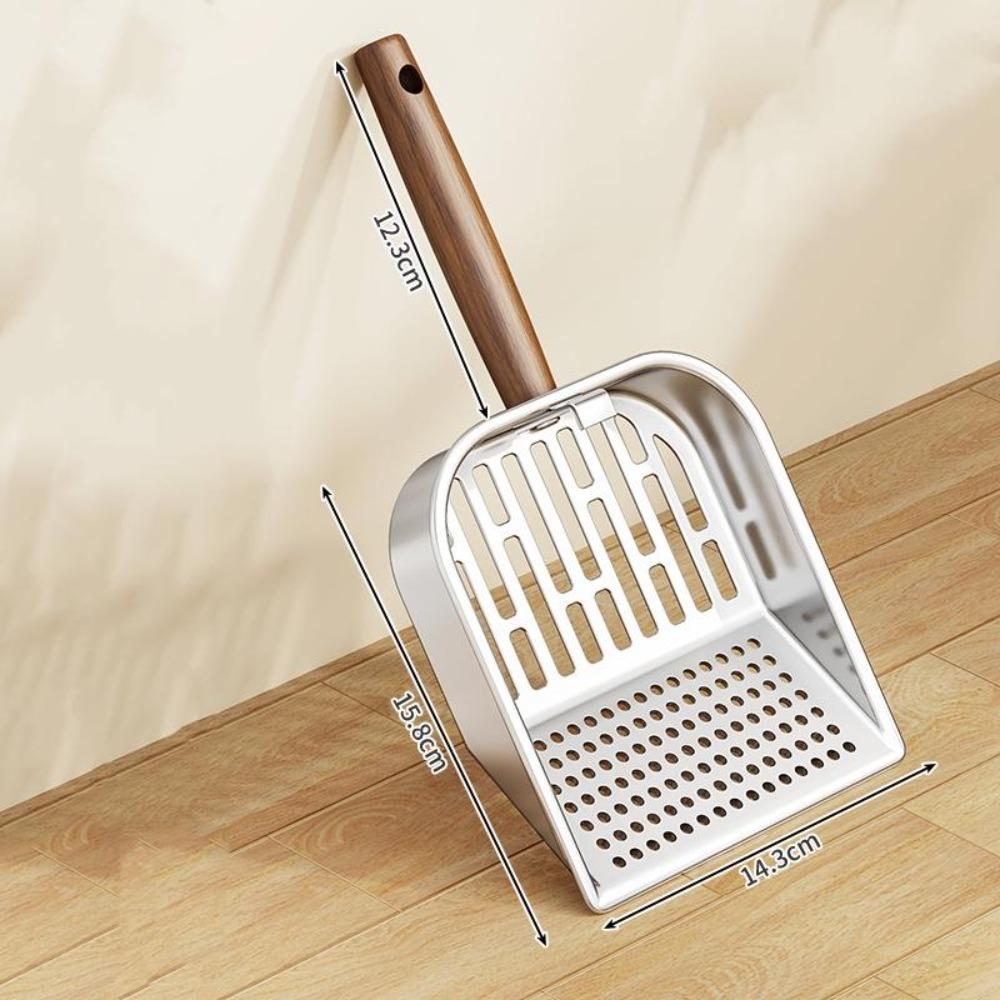 Durable Wooden Handle Cat Litter Scoop Stainless Steel Waste Removal Pet Waste Shovel Easy Clean Litter Box Scoop
