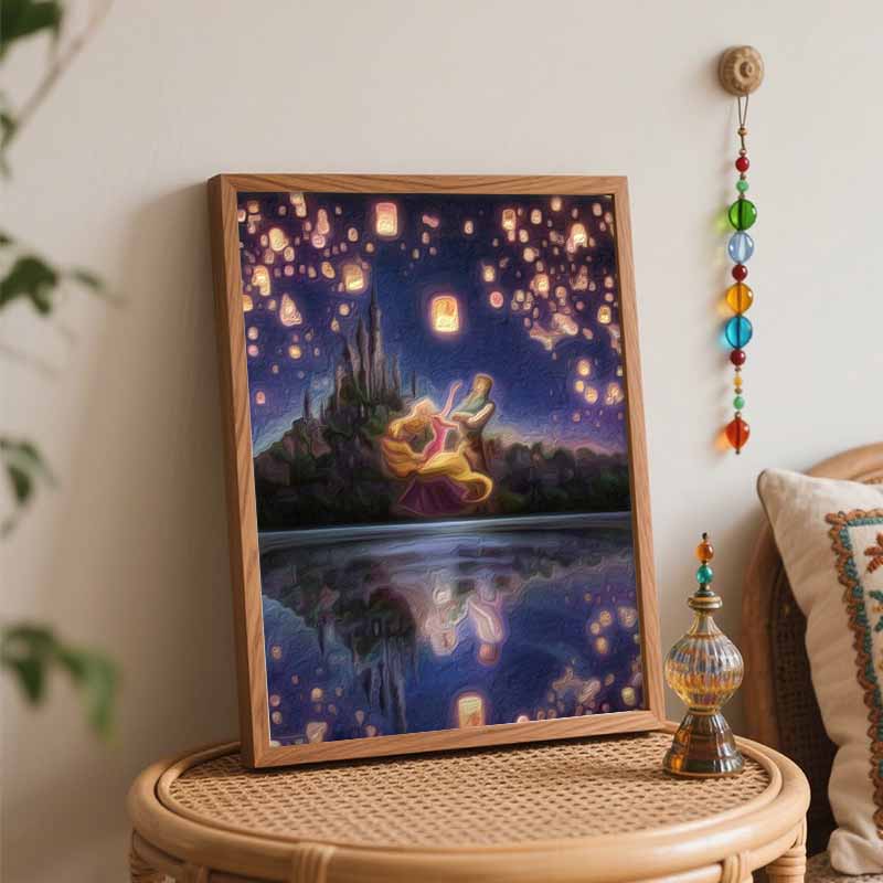Disney DIY Oil Painting Art Painting Kit Tangled Lantern Night Home Wall Decor Handmade Gift for Lovers Romantic Scene Crafts