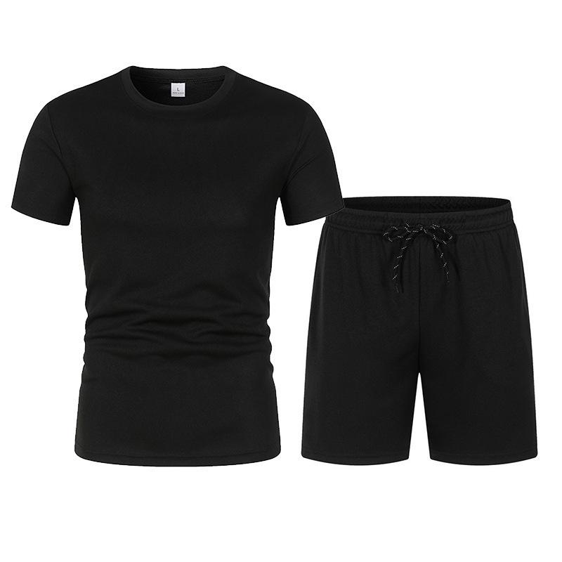 Men's Summer Mesh Basketball Set: Breathable Short Sleeve Tee + Solid Color Shorts
