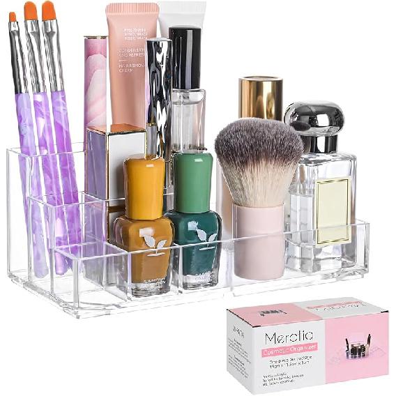 Clear Acrylic Makeup Organizer, 8 Compartments, Cosmetic Storage Display for Lipstick, Nail Polish, Beauty Supplies (clear 8 compartment) clear 8 compartment