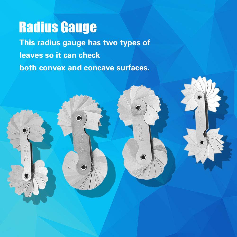 Stainless Steel Radius Fillet Gauge Measuring Industrial Radius 4-Piece Tool, Gauges, R0.3-1.5 / R1-6.5 / R7-14.5 / R15-25