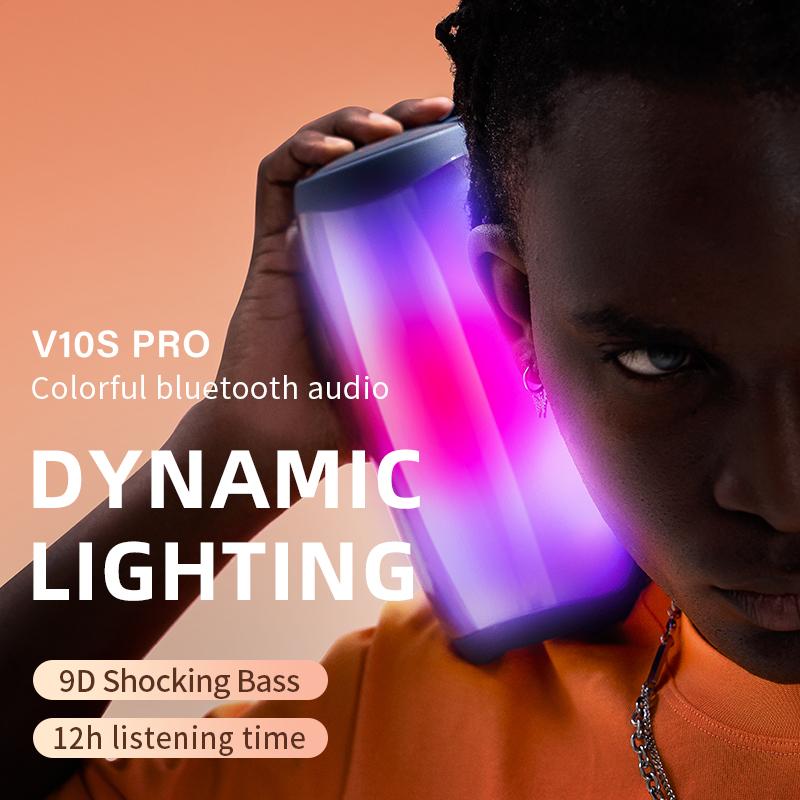 V10s pro wireless bluetooth audio outdoor portable waterproof subwoofer LED colorful light effect car home HIFI high sound quali