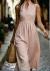 European, American spring and summer new temperament V-neck sleeveless commuter stand-up collar shirt long dress
