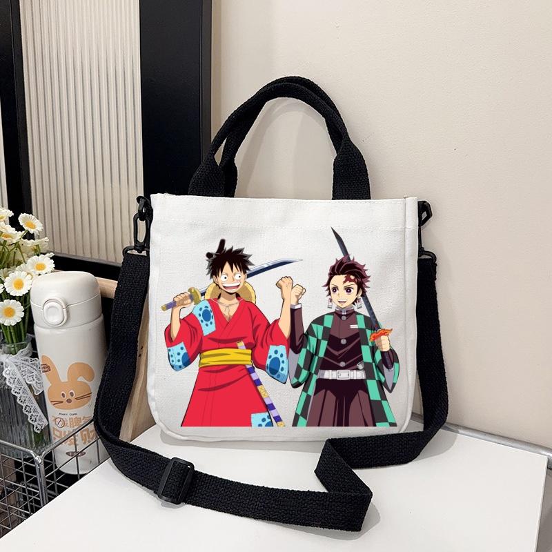 Anime Demon Slayer Canvas Crossbody Bag Cartoon Figures Print Shoulder Bags Fashion Minimalist Commuting Storage Handbag Gifts