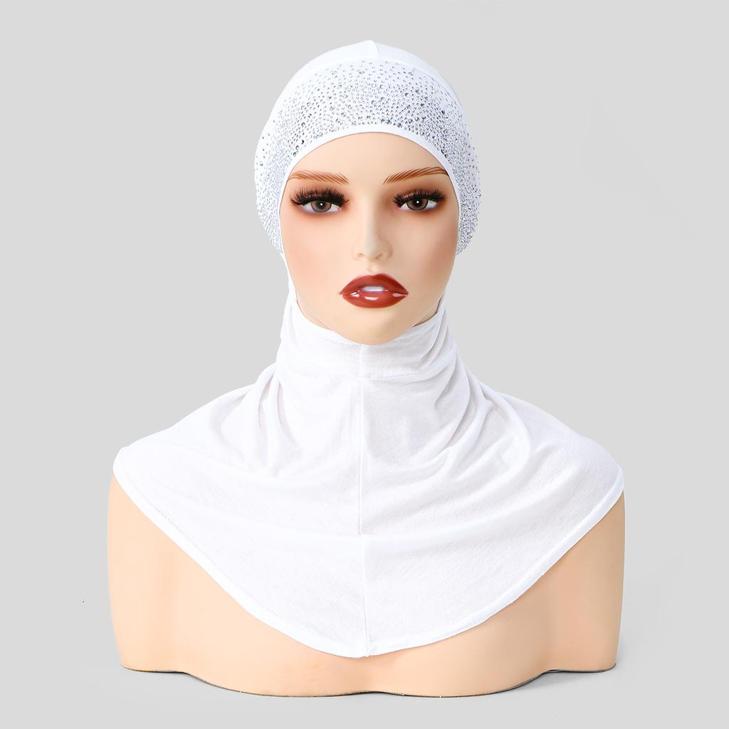 Muslimische Frauen Sofort-Hijab Islamische Einfarbige Innenkappe Malaiische Doppelkinn-Unterkappe Damen Kristall Hanf Mützenhut Tuban Bandana