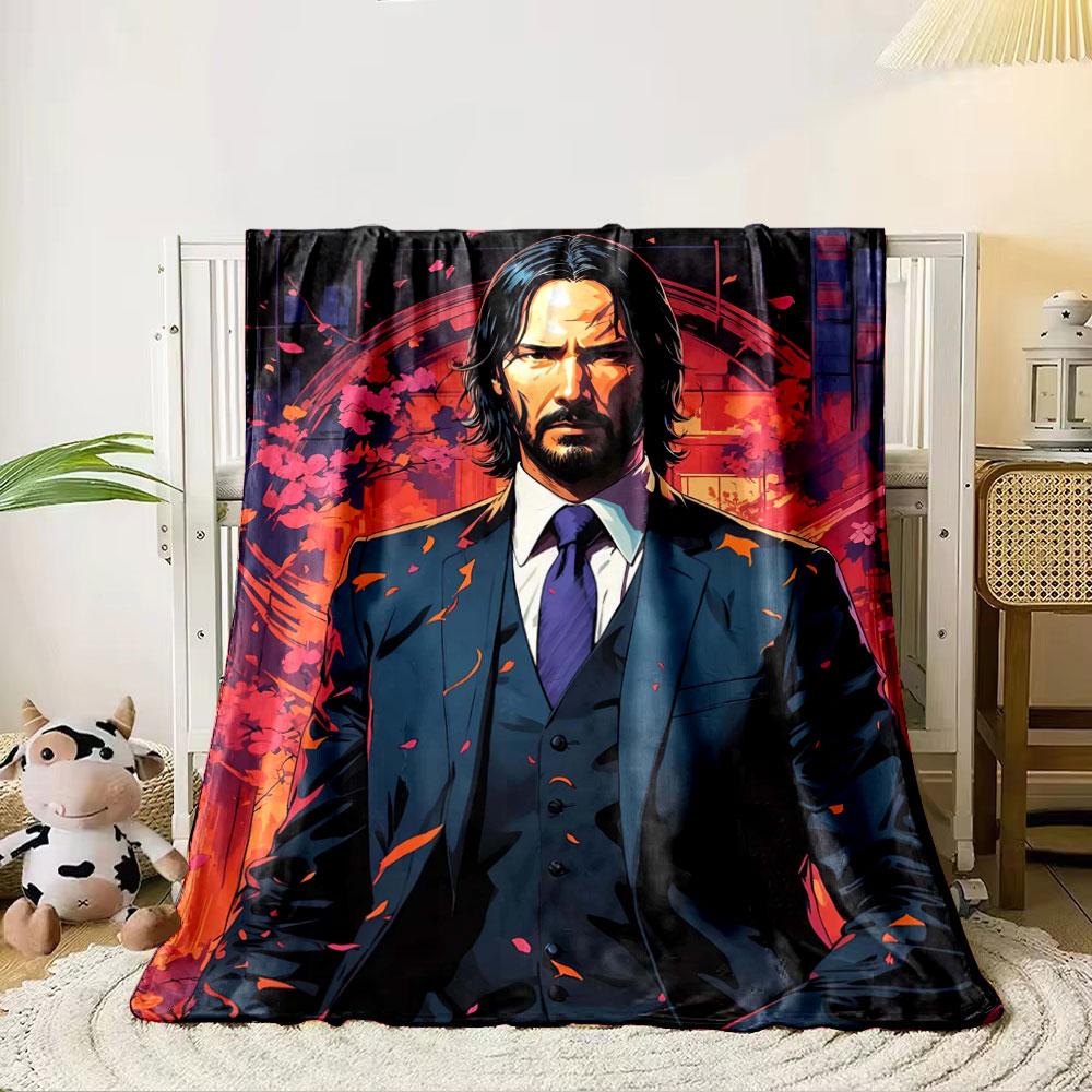 A suited figure with a vibrant background of blossoms and warm hues. for all seasons blanket lunch break throw gift 80cm x 120cm