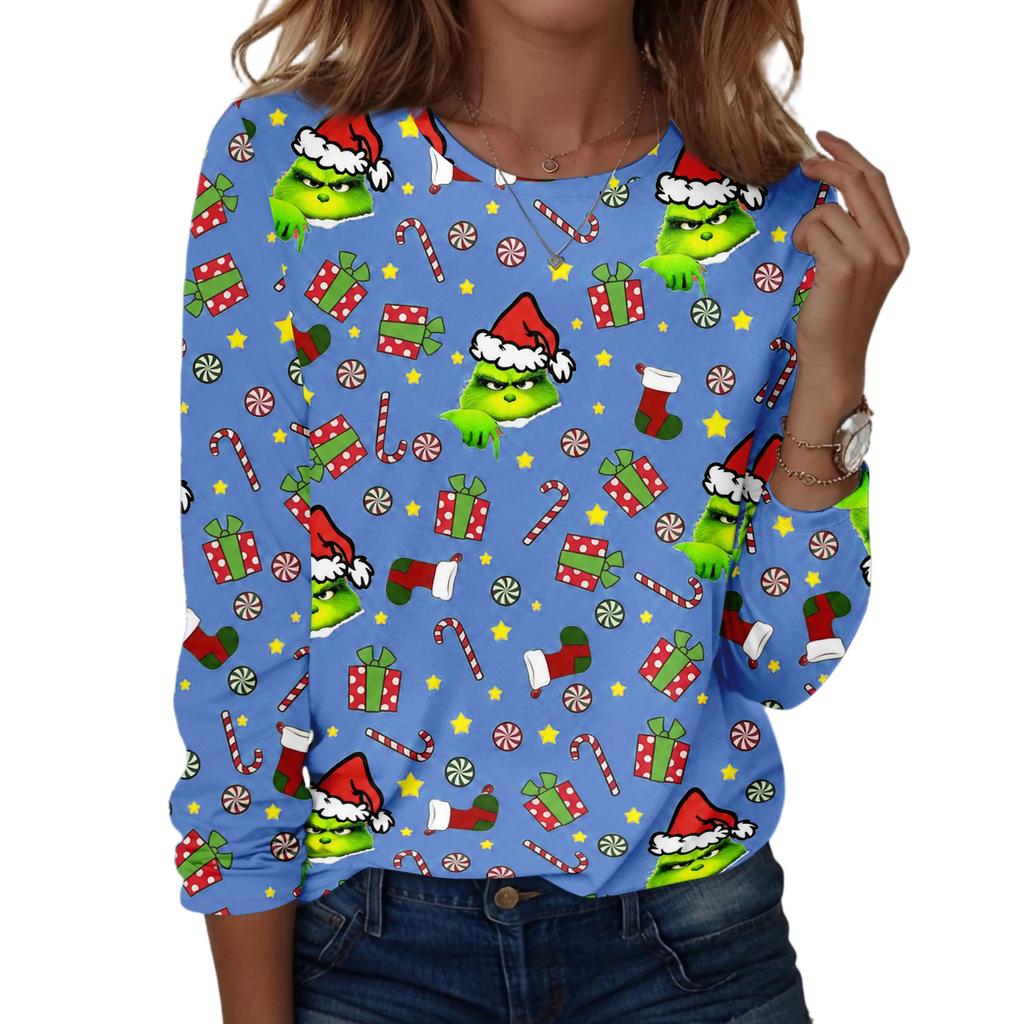 Women's Fashion Casual Christmas Print Crewneck Top for Holiday and Everyday Wear