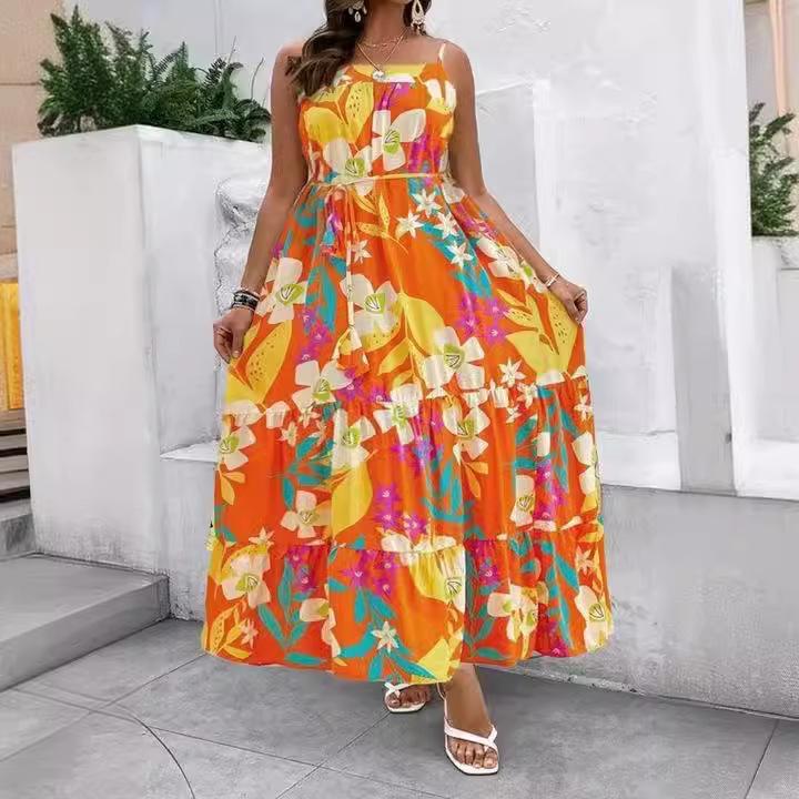 

Летнее женское платье больших размеров с принтом, праздничное платье в стиле бохо 5XL оранжевый