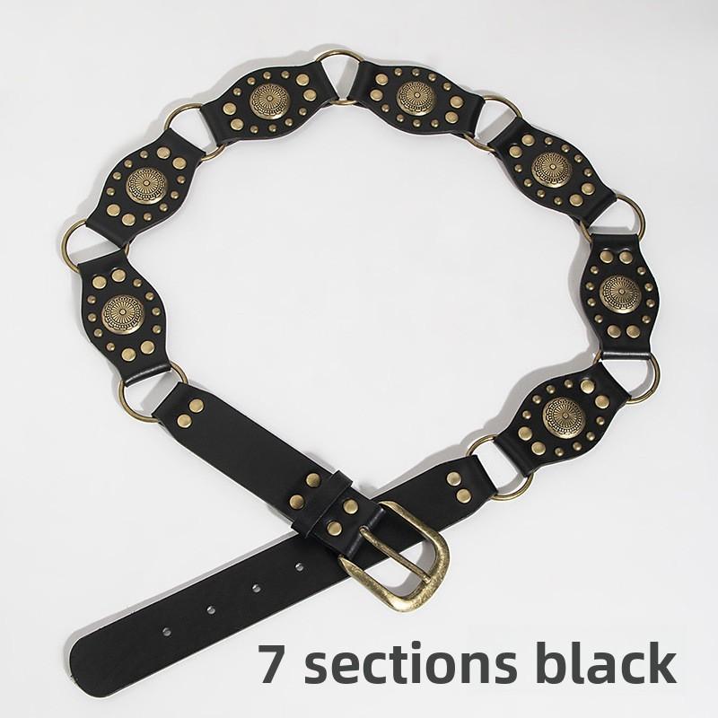 Vintage Western Style Faux Leather Belt With Spliced Carving And Unique Buckle For Fashion Women