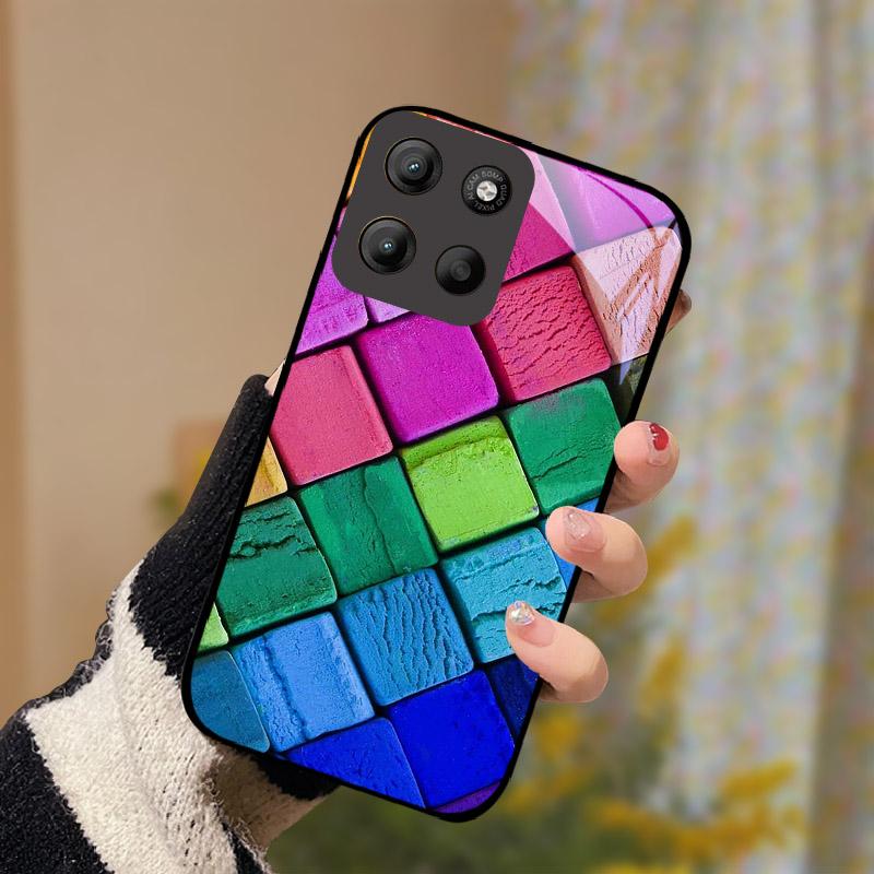 Para Motorola Moto G15 Capa Vidro Temperado Anti Queda Capa de Telefone Para Moto G 15 MotoG15 Capa Protetora Resistente a Choques Concha Dura de PC Bumper Traseiro