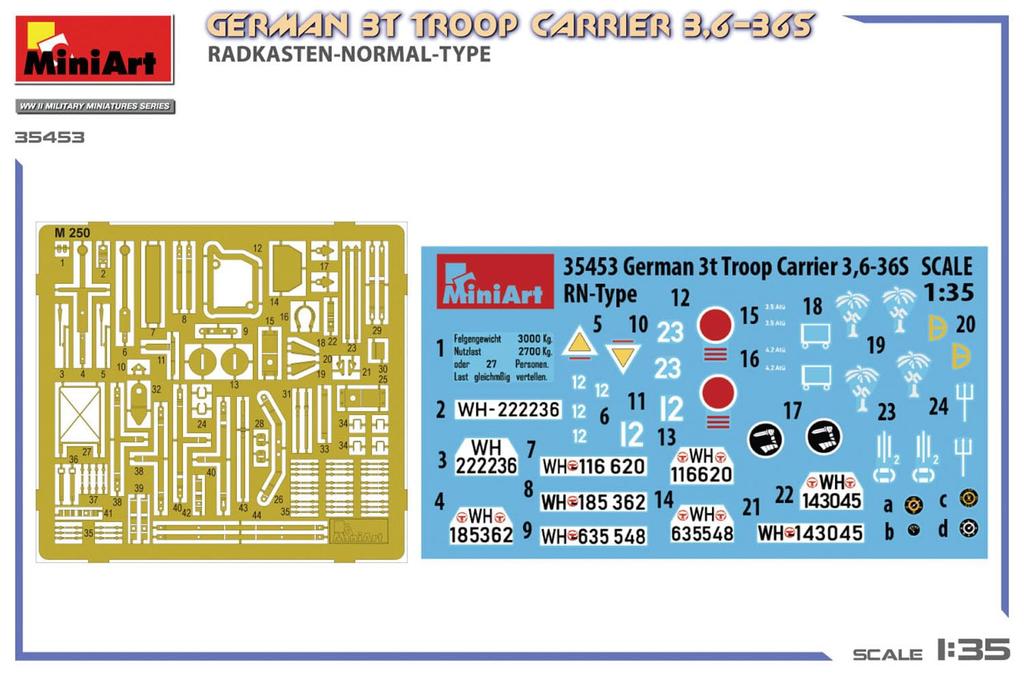MiniArt German Army Personnel Carrier Truck Normal Wheel Arch Type Plastic Model Kit MA35453 1/35 WW.II 3-ton 3.6-36S