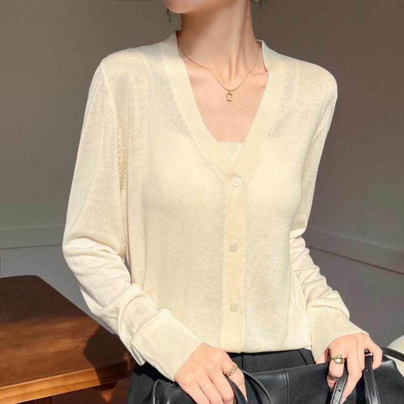 

Кардиган из трикотажа Tencel с V-образным вырезом - Весенне-летняя женская мода, Легкая защита от солнца, Корейский стиль Extra Large