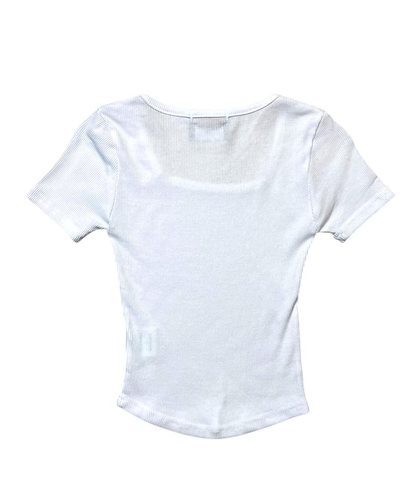 Bonseullipi Cross Square Neck T-Shirt (White)
