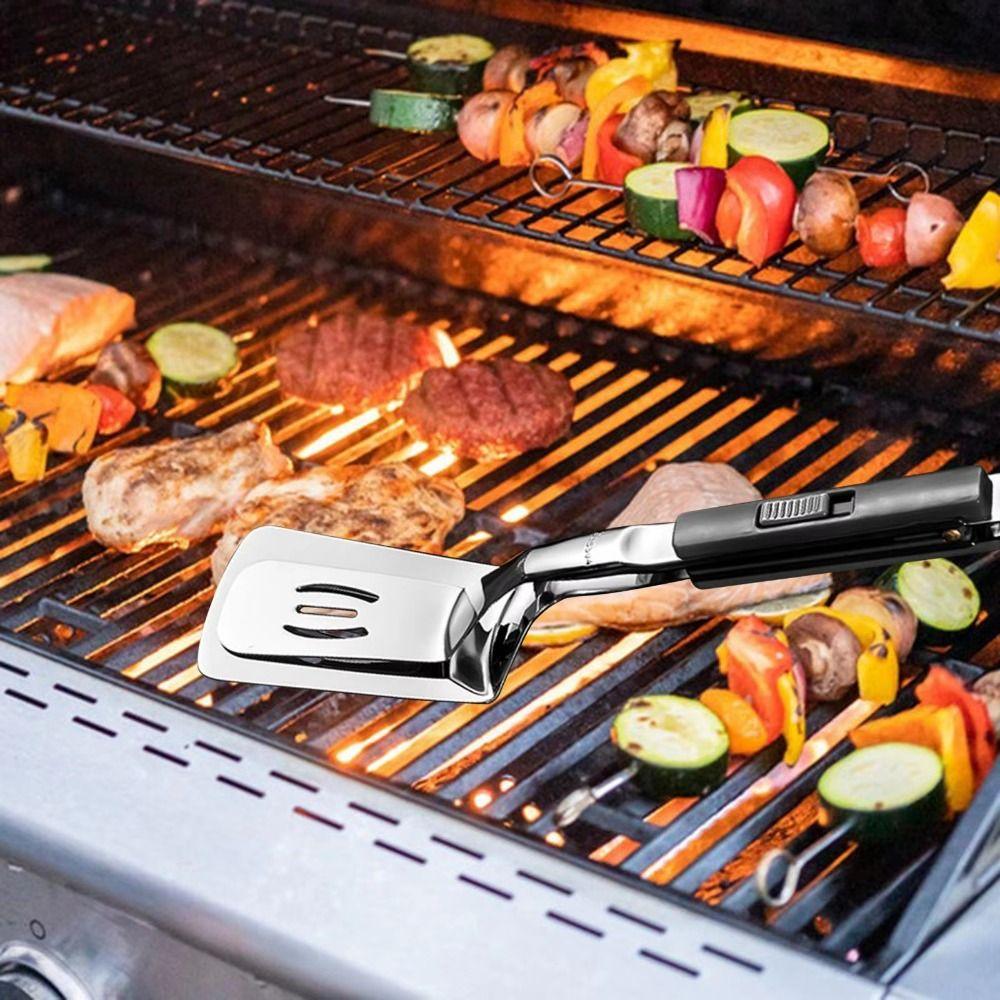 Slotted Design Steak Spatula Tongs Anti-scald Steak Flipping Clip Stainless Steel Grill Clamp  Home