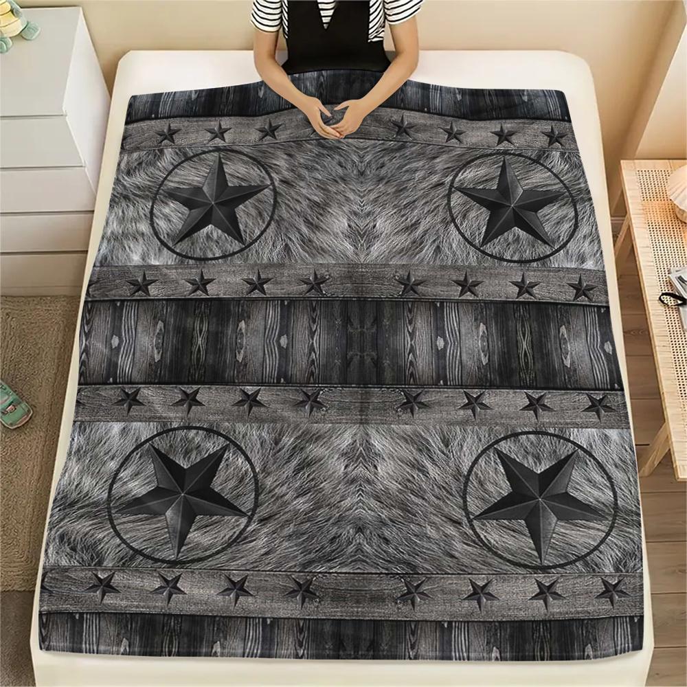 1Pc Western Texas Print Flannel Blanket, High Quality Comfortable for All Seasons, Home Decor, Warmth and Comfort, Perfect for Christmas Gifts