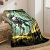 A Robotic Dinosaur with Glowing Blue Lights In a Lush Jungle Setting. for All Seasons Blanket Lunch Break Throw Gift