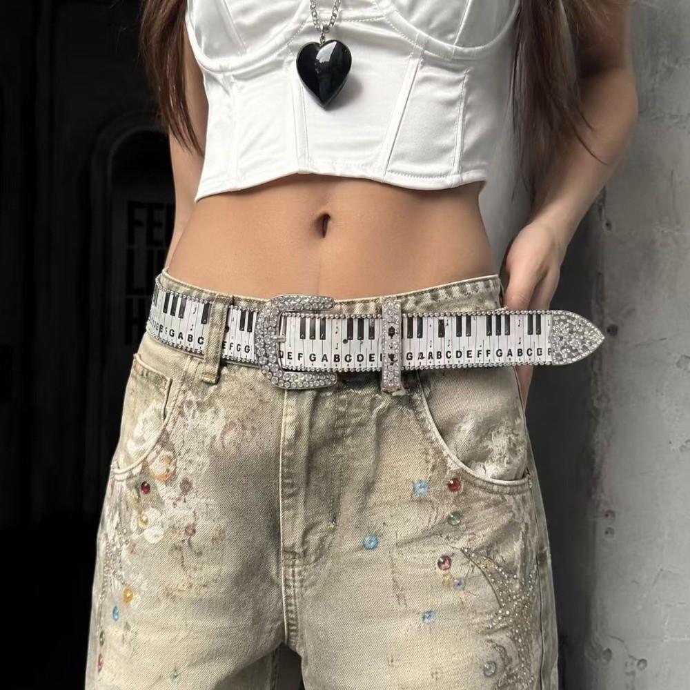 Graffiti Piano Key Note Belt Adjustable Waist Belt Vintage Dress Jeans Belt Streetwear