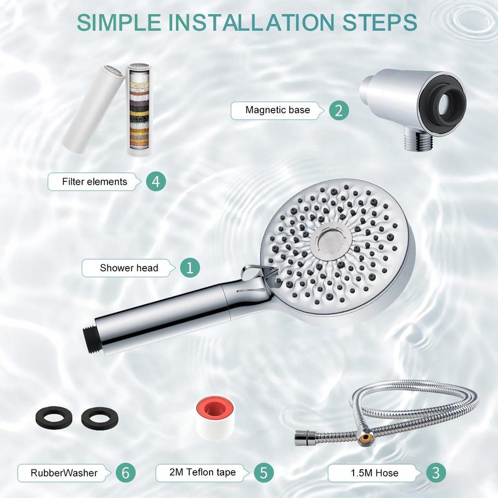 8-Mode Pressurized Filter Magnetic Shower Head Set