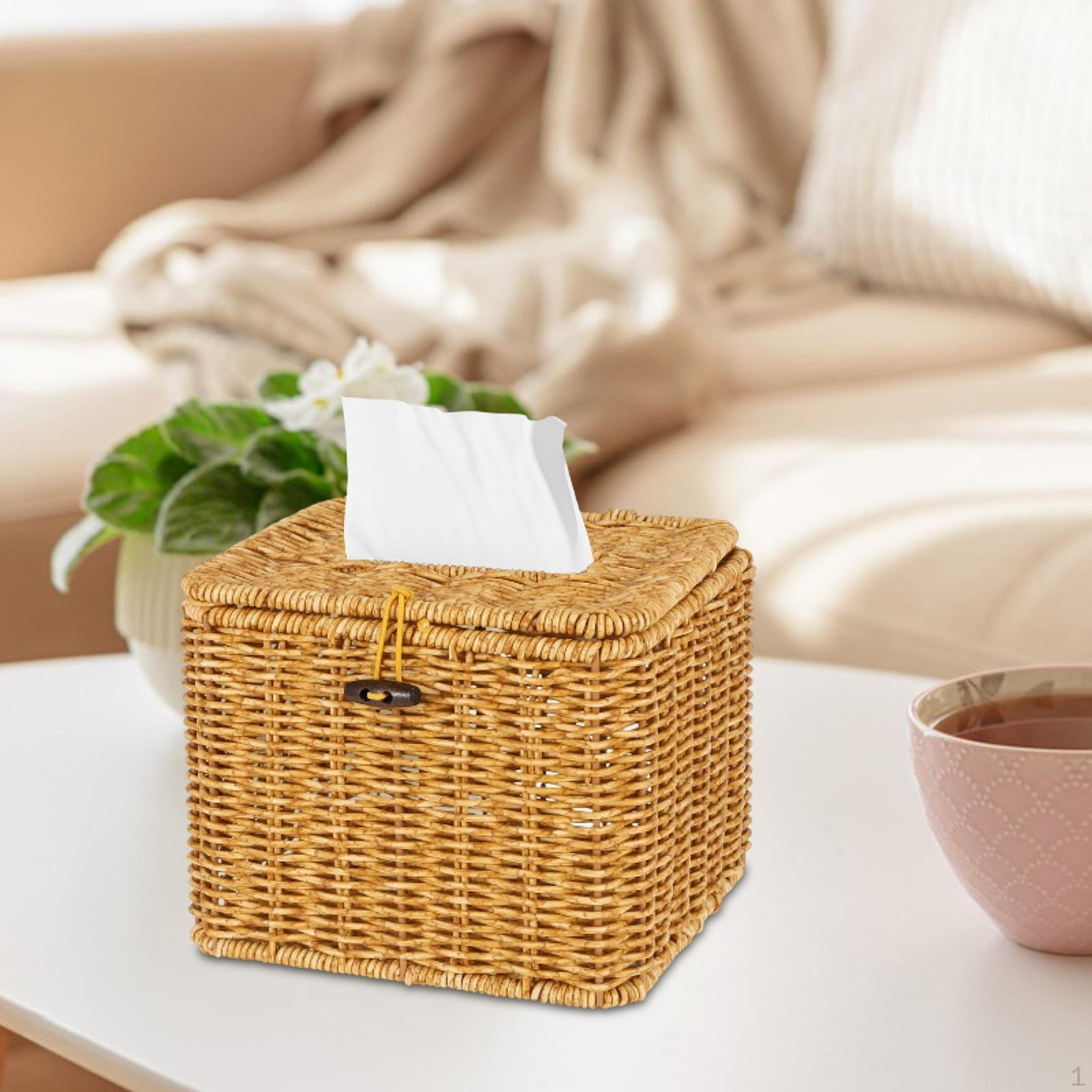 Woven Tissue Box Cover Napkin Organizer Rustic Toilet Paper Holder Dispenser for