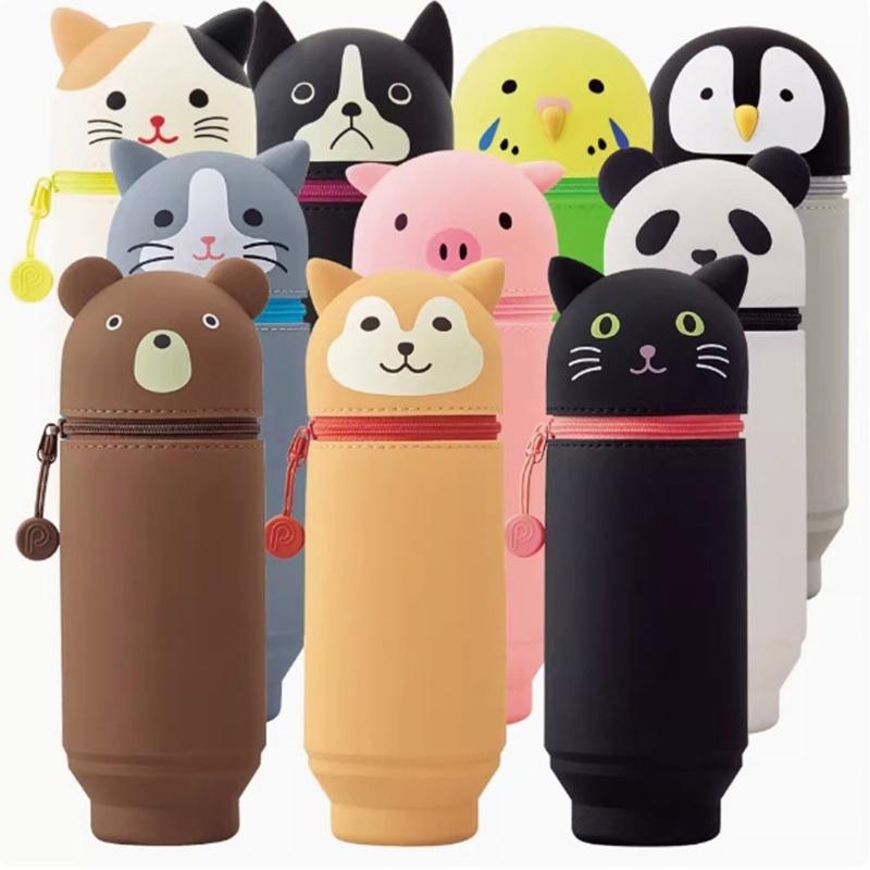 Telescoping Pencil Case Big Capacity Expandable Pen Pouches Soft Silicone Pen Bag Standing Pen Case for Kid Student