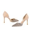Fashion Sexy Summer Women Pumps Sequined Cloth  Thin High Heels Pointed Toe Buckle Strap Shallow Party Wedding Shoes